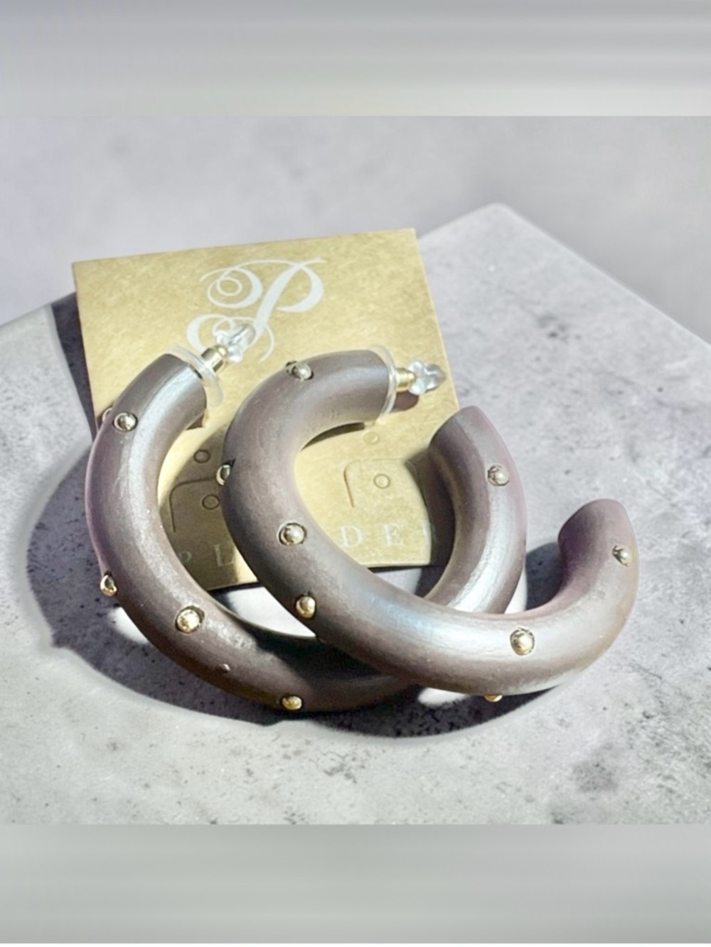 NWT ♥️ Chunky Studded Hoop Earrings in Brown